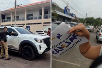 eleitores-protestam-e-tentam-colar-adesivos-para-identificar-caminhonetes-alugadas-por-r$-2,9-mi-para-vereadores-em-palmas