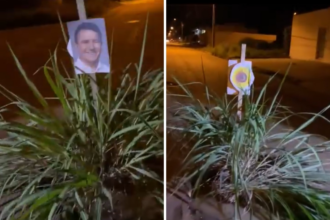 moradores-usam-moita-de-capim-e-foto-de-prefeito-em-estaca-para-protestar-contra-buracos-em-palmas